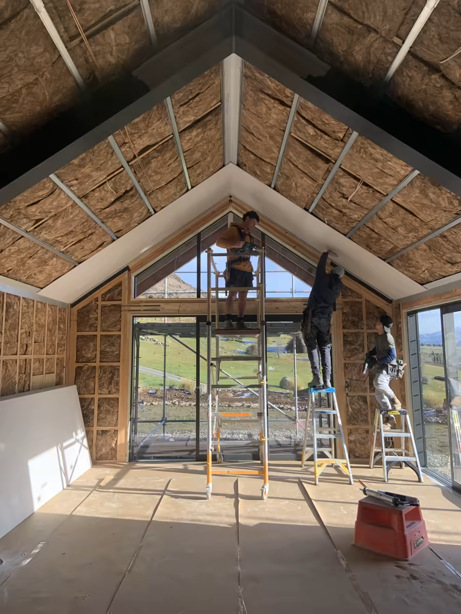 Rondo ceiling framing team at work on cathedral ceiling