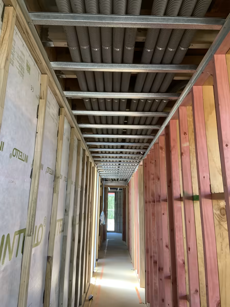 Corridor ceiling battens with services coordination